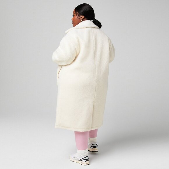 Fabletics Teddy Long Coat 2X | Khloé Kardashian | Cream Recycled Teddy Fabric - Picture 9 of 16